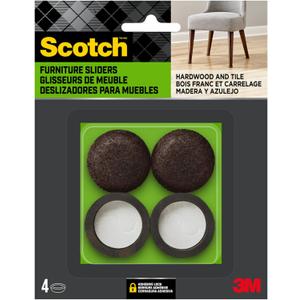 Scotch Felt Pad Cups, 6-Pack of 4 1-1/4 in. Round, Adhesive Chair Leg Floor Protector for Hardwood Floors and Tile (Brown)