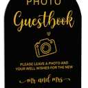Acrylic Wedding Sign, Bridal Shower Decorations, Photo Guestbook Sign for Ceremony, Modern Font Table Signs, Acrylic Table Top Signs for Wedding Reception and Event Party (Black Gold)