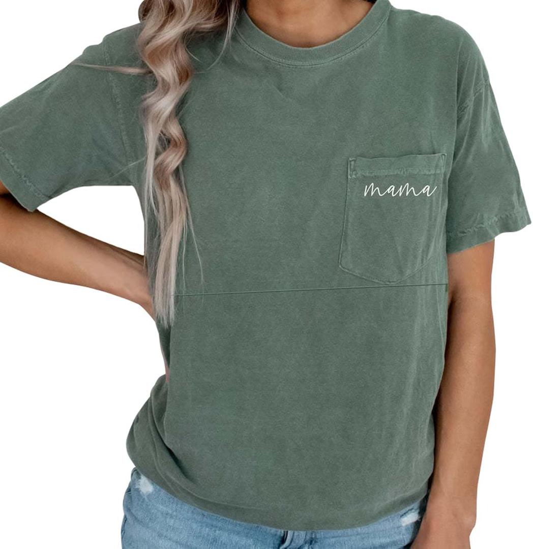 Breastfeeding Shirts for Women Mama Zipper Nursing Tops Distressed Maternity Tees Pregnancy Clothes with Pocket (X-Large, Green)