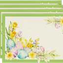 Artoid Mode Green Bunny Eggs Flowers Leaves Easter Placemats Set of 4, 12x18 Inch Seasonal Spring Holiday Table Mats for Party Kitchen Dining Decoration