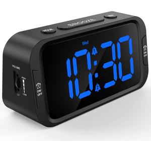 Odokee Digital Dual Alarm Clock for Bedroom, Easy to Set, 0-100% Dimmer, USB Charger, 5 Sounds Adjustable Volume, Weekday/Weekend Mode, Snooze, 12/24Hr, Battery Backup, Compact for Bedside(Blue) (Black - Blue Led)