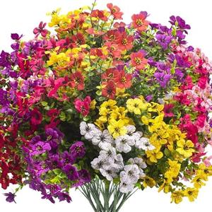 Grunyia Artificial Fake Flowers for Outdoor Decoration, 16 Bundles Faux Silk Colorful UV Resistant Realistic for Outside Porch Patio Home Yard Garden Planters Pots Window Box (Mix(6 Color))