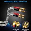 2 Pack 16/2 Speaker Flat Wire Cable with Banana Tip Plugs 10 FT, 16 Gauge AWG Wire, Tinned OFC Copper, Transparent Jacket with Yellow Polarity Marker, for Indoor & Outdoor, Hi-Fi