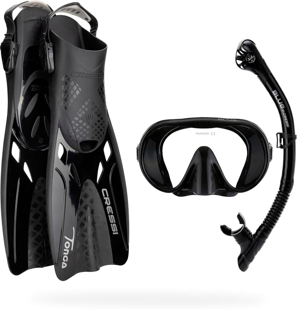 Cressi Musa Explorer Snorkel Set - Lightweight and Easy to Use - Mask, Snorkel, and Tonga Fins- Designed in Italy by Cressi (Black), Size: Large/X-Large