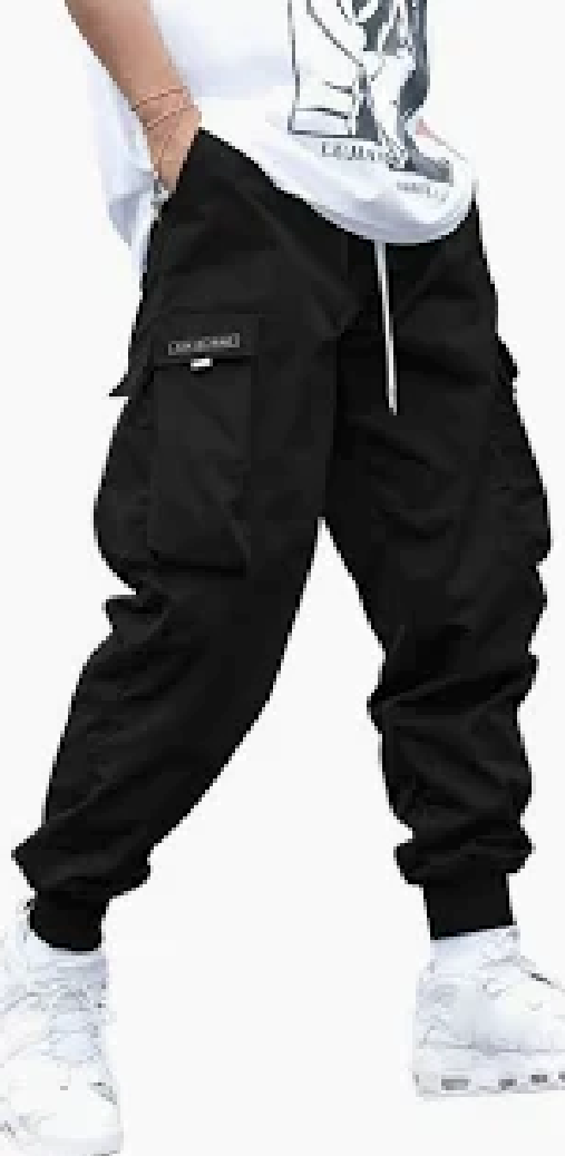 Mens Cargo Joggers Pants Elastic Waist Drawstring Baggy Sweatpants Techwear Pants for Men (Large, Black)