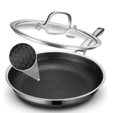 Non Stick Frying Pans With Lid, 12 inch Nonstick Hybrid Stainless Steel Skillets, Dishwasher Induction Oven Broiler Safe, Non Toxic Chef's Pan