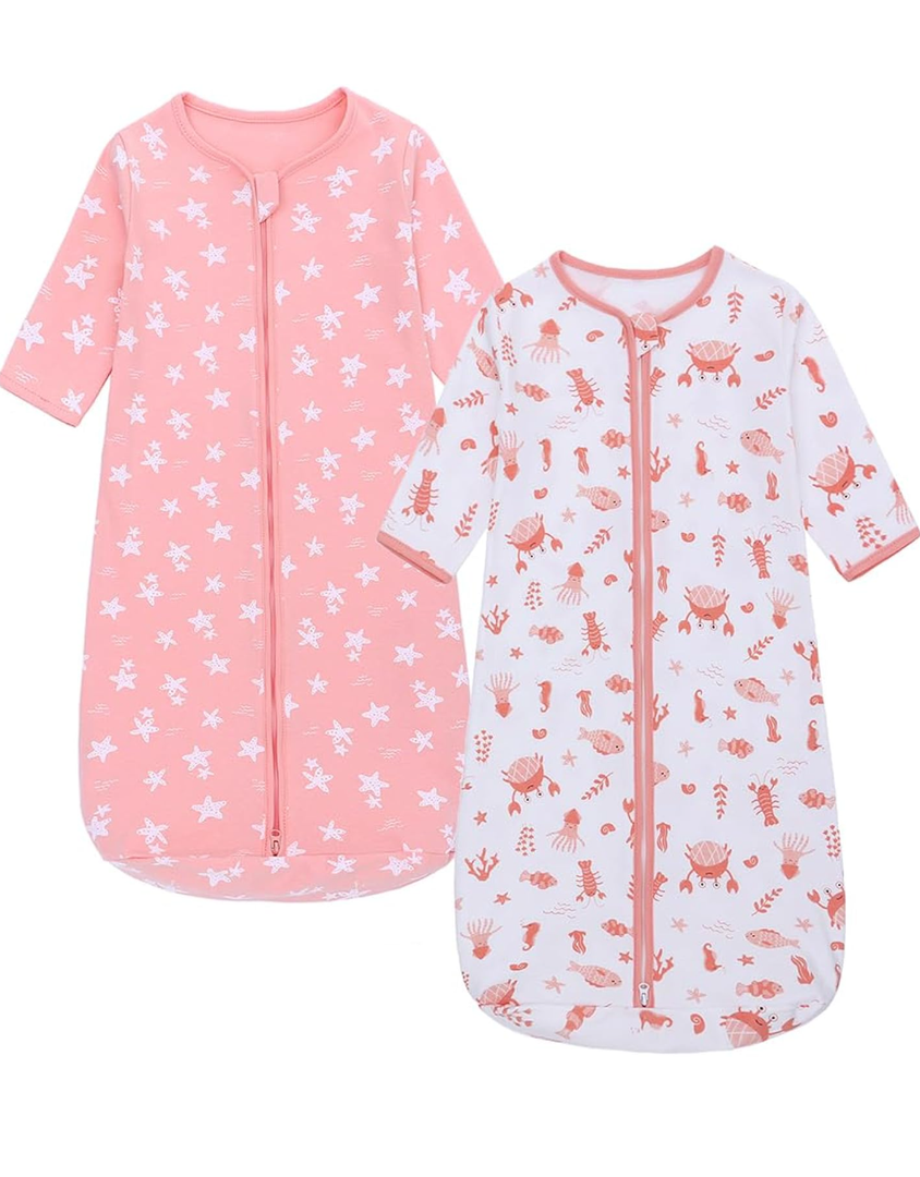 Miracle Baby Long Sleeve Sleep Sack 2 Pack Wearable Blanket Baby 100% Cotton Sleeping Bag for Newborn Infant Toddler 0-6m