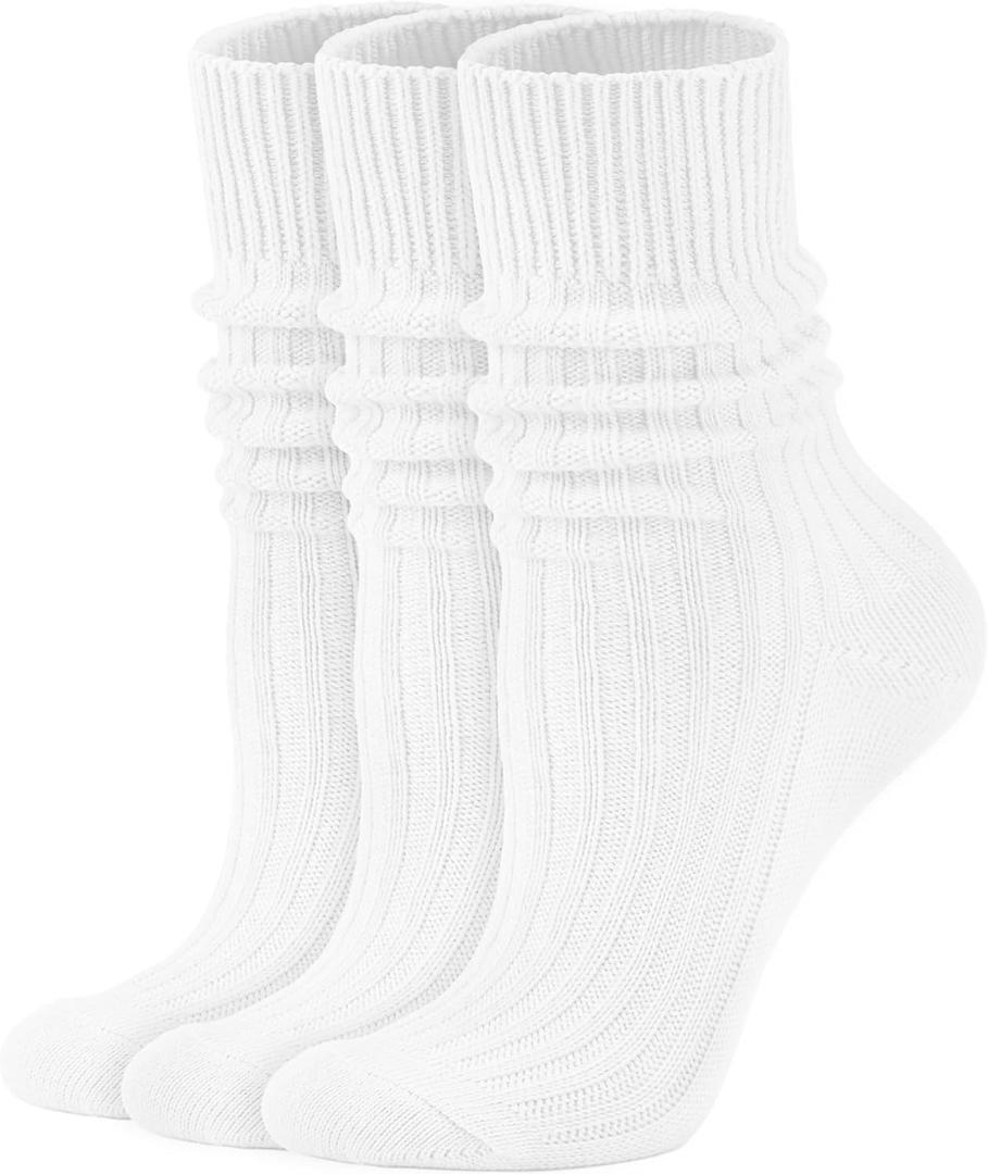 Women's Neon Scrunch Crew Socks 80s 90s Retro 3-Pack Cotton Stacked Boot Calf Cozy Ribbed Slouchy Socks Size 5-10