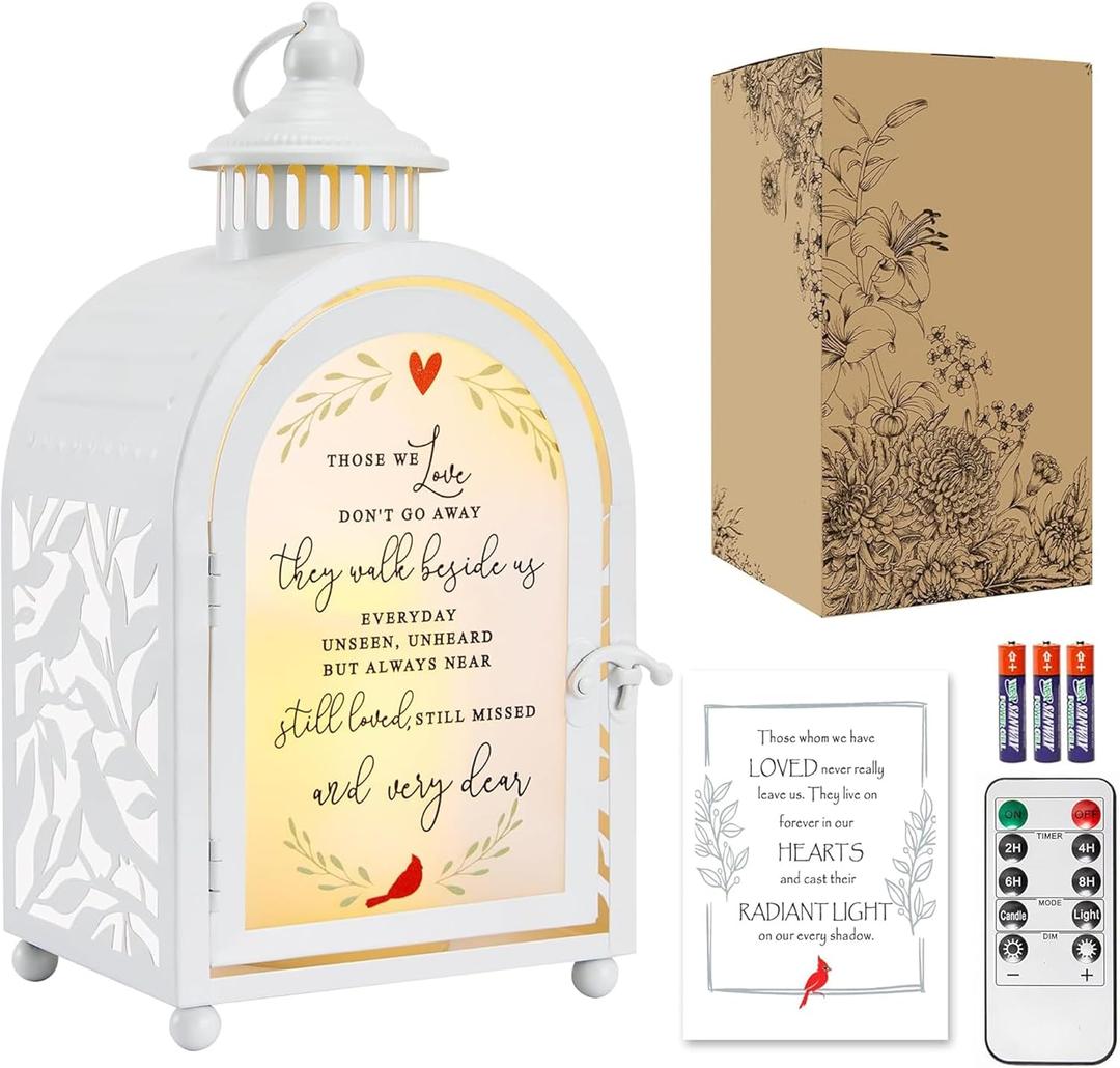 WOODEXPE Sympathy Gift Memorial Gift for Loss of Loved One Memorial Lantern with Flickering LED Candle and Remote Control (Those We Love White)