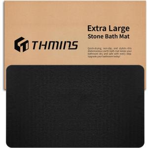 THMINS Black Stone Bath Mat, 32''x20'' Extra Large Stone Bath Mat, Super Absorbent Quick Drying for Bathroom, Easy to Clean