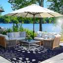 Wallona Outdoor Rugs 9x12 ft Patio Waterproof Clearance Indoor Outdoor Large Carpet for Patio Plastic Straw Reversible Area Rugs Mat for RV, Camping, Balcony, Beach, Picnic, Porch, Flower Blue & White