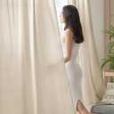 HOMEIDEAS Non See Through Privacy Sheer Curtains, Lightweight Semi Light Filtering Faux Linen Look Drapes for Bedroom, Living Room, Beige Natural, 52 x 63 Inches Long, 2 Panels Set, Boho, Farmhouse