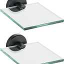 JQK Small Floating Glass Shelves Black, 4 Inch Display Ledges for Wall, Mini Decor, Living Room Bedroom Bathroom, Tempered Glass Shower Storage, 2 Pack, TGS101L4-PB-P2