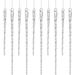 24 Pc Glass Christmas Icicles Ornaments  Set of 12x 4-Inch & 12x 6-Inch Clear Twisted Glass Icicle Decorations for Christmas Tree, Winter Wedding, Holiday Dcor (12pc 4" 12pc 6")