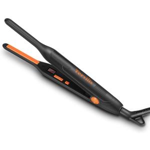 Terviiix Small Flat Iron for Short Hair, Temperature Adjustable Pencil Flat Iron Fast Heat Up, 3/10 Inch Beard Straightening Iron Dual Voltage with Tourmaline Ceramic Plates, Auto Shut Off (Orange)