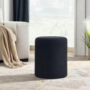 Get Set Style Modern Round Ottoman with Soft Padded Seat, Multifunctional Vanity Stool for Makeup, Upholstered Footrest Stool Ottoman Foot Stool for Living Room, Bedroom (Black)