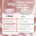 LitBear Silk Sleep Mask for Women, Adjustable 100% Mulberry Silk Sleeping Eye Mask for Side Sleeper, Total Blackout Eye Cover for All Night Sleep, Travel, Office, or Napping (Pink)