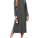 MISFAY Women Long Sleeve Midi Dresses 2025 Fall Side Slit Casual Crewneck Loose Long T Shirts Dress with Pockets Light Gray (Gray, M)