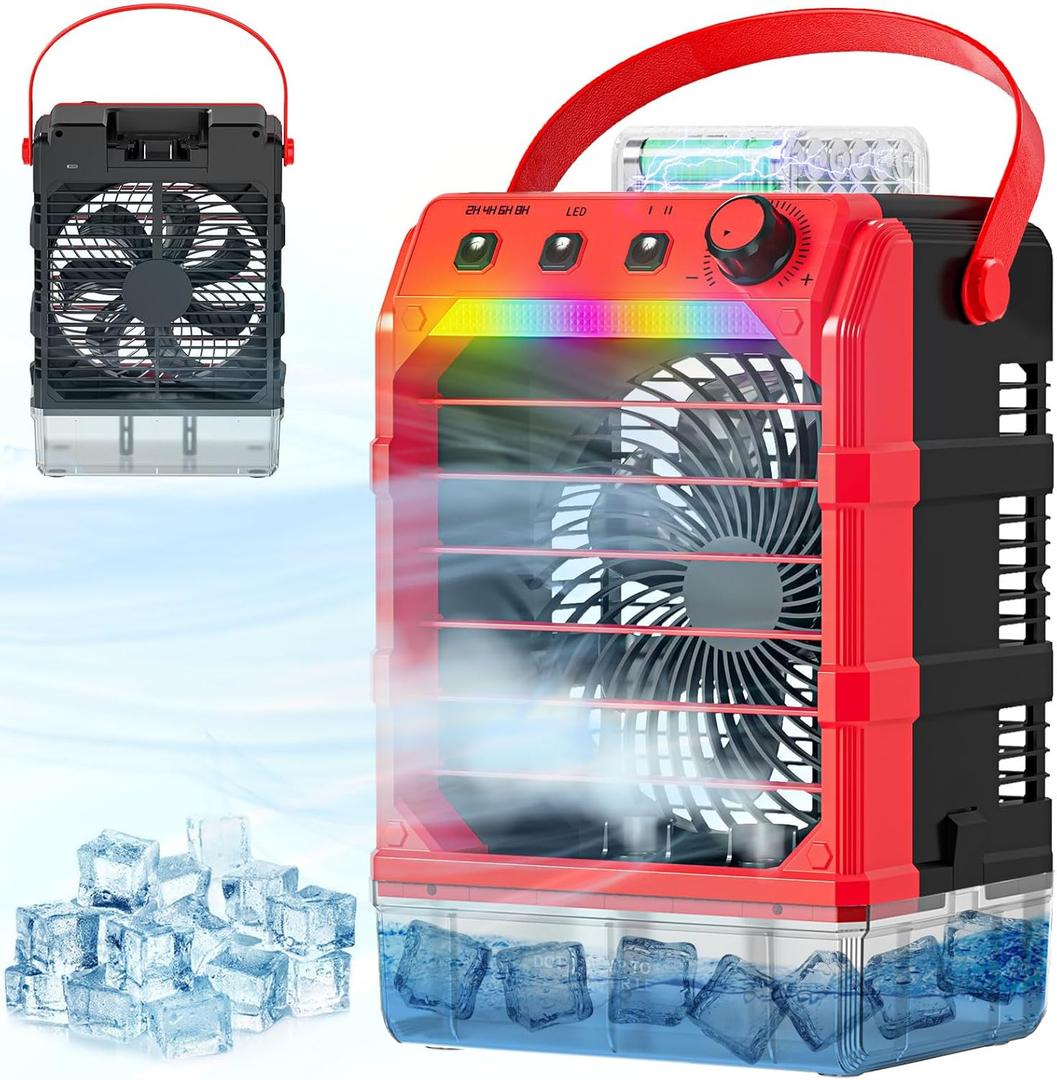 Misting Fan Portable Compatible for Milwaukee 18V Battery(No Battery) or USB Powered, Cooling Fan for Bedroom with 7 Lights, 8H Timer, 1600ML Water Tank for Outside Camping Tent Room Office Desk