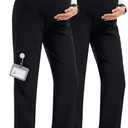 GLAMIX Women's Maternity Scrub Pants Stretchy Straight-Leg Medical Pants with 5 Pockets and Side Vents(Black/Black, M)