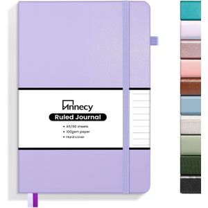 Annecy Lined Journal Notebook, Hardcover Leather Journal for Women & Men, 160 Numbered Pages, Medium 5.5" x 8.25", 100 GSM Thick Paper, Purple