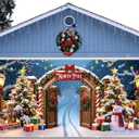 Christmas Door Banner Decoration 7 x 16 ft Magnetic Garage Door Covers Large Christmas Backdrop Decorations for Outdoor Indoor Xmas Party (the North Pole)
