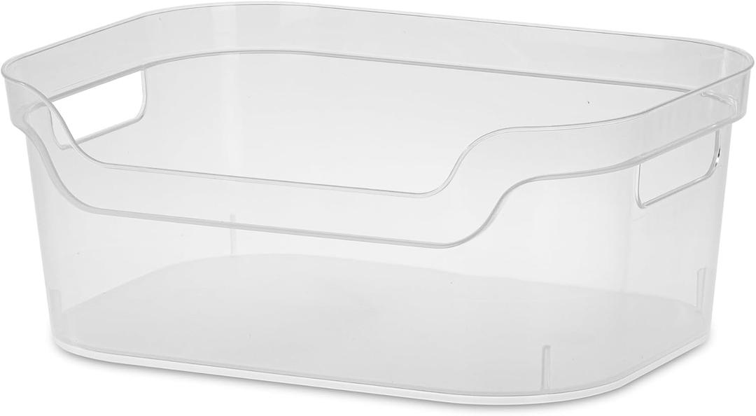 5.25x9.5x13 In Medium Polished Open Scoop Front Storage Bin w/Comfortable Carry Through Handles for Household Organization, Clear