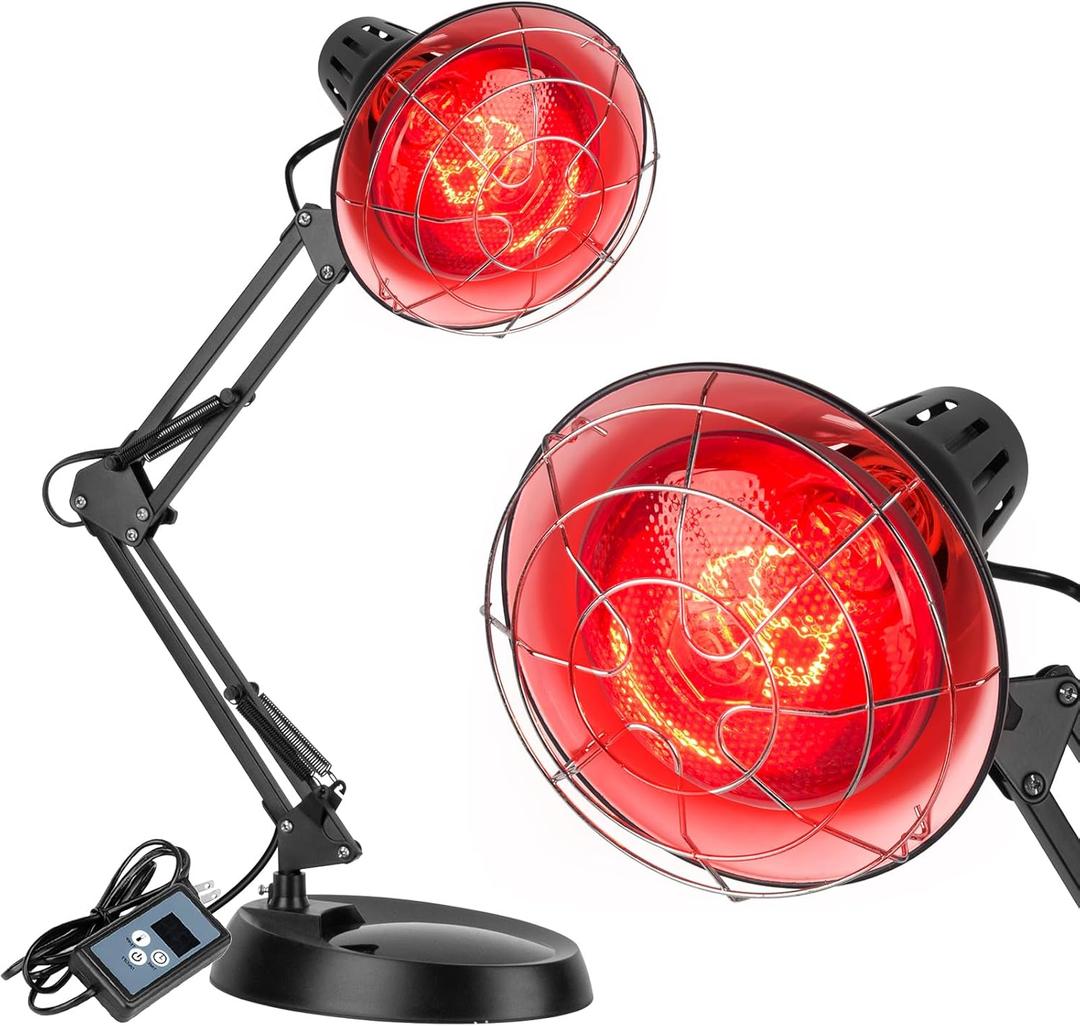 Infrared Heat Lamp with Timer, Red Light Therapy for Body Muscle Joint Pain Relief, 150W Near Infrared Lamp with Sturdy Adjustable Base