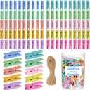 200Pcs Mini Clothes Pins Wooden Colored Small Clothespins Photo Pegs Craft Pictures Clips with Jute Twine Tiny Wood Decorative Clips for Photo Wall Home School Party Arts Projects DIY Decor (Pastel)