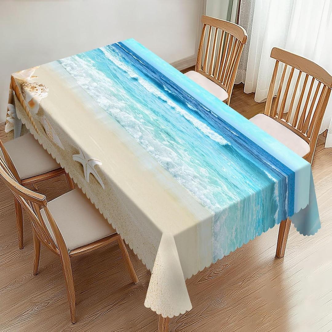 Beach Theme Rectangle Tablecloths Summer Ocean Table Cloths Dacorative Kitchen Dining Tablecloth for Rectangular Tables,Washable Table Cover for Party 54 x 72 Inch