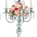 20.3'' Tall 5 Arm Candle Holder Centerpiece for Table, Metal Candelabra Candle Holder, Retro Candlestick Table Centerpieces for Party, Events, Home, Wedding Decor (1Pc, Silver)