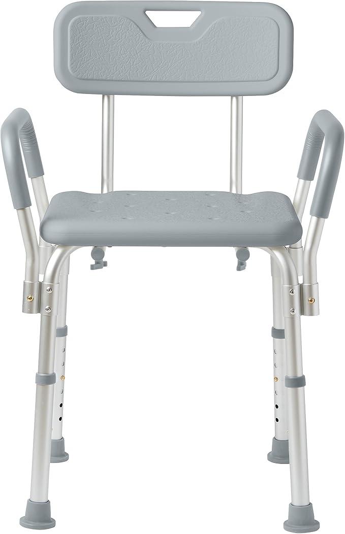 Medline Shower Chair with Backrest and Padded Armrests - 350 lb. capacity, Bath Bench, Seat, Stool for Independent Adult, Seniors, Elderly & Disabled Patients
