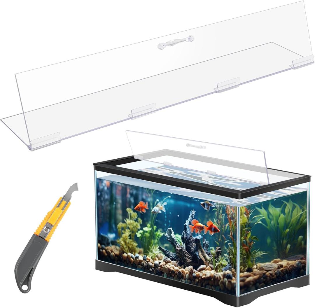 Sieral Aquarium Polycarbonate Canopy Set 29 x 11.38 x 0.12 Inch for 20/29/37 Gallon Without Center Brace Aquariums Cover Fish Tank Lid with a Hook Knife, Clear