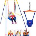 Toddler Swing Set, 3-in-1 Baby Swing Outdoor/Indoor, Toddler Swing&Jumper with Foldable Metal Stand, Baby Swing Outdoor for Aged 6 Months to 10 Years Old (Blue)