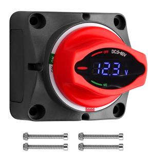 Battery Disconnect Switch with Digital Voltage Display,250A 5-60V DC Master Battery Isolator Cut Off Switches LED Readout,for RV Boat Marine Truck Camper Caravan Vehicle Battery Bank
