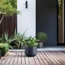 Kante Charcoal Concrete Planter 9" Dia All-Weather Round Small Pot, 9.0"Dia