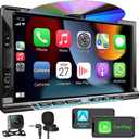 Double Din Car Stereo Radio with CD/DVD Player, 7 HD Touch Screen Car Stereo with CarPlay & Android Auto, Bluetooth 5.2, Mirror link, Backup Camera, Subwoofer,SWC, AM/FM Car Radio Receiver, AUX Input