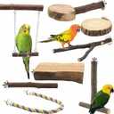 8PCS Natural Wood Bird Perches, Parrot Perch Stand & Chewing Toy with Multi-Branch & Rope, Cage Accessories for Parakeets, Conures, Cockatiels, Lovebirds, Budgies
