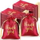 Roowest 100 Pcs Thank You Satin Gift Bags Drawstring Jewelry Candy Pouches for Wedding Bridal Shower Baby Shower Favor Drawstring Bag for Birthday Holiday Party(4 x 6 Inch,Red)