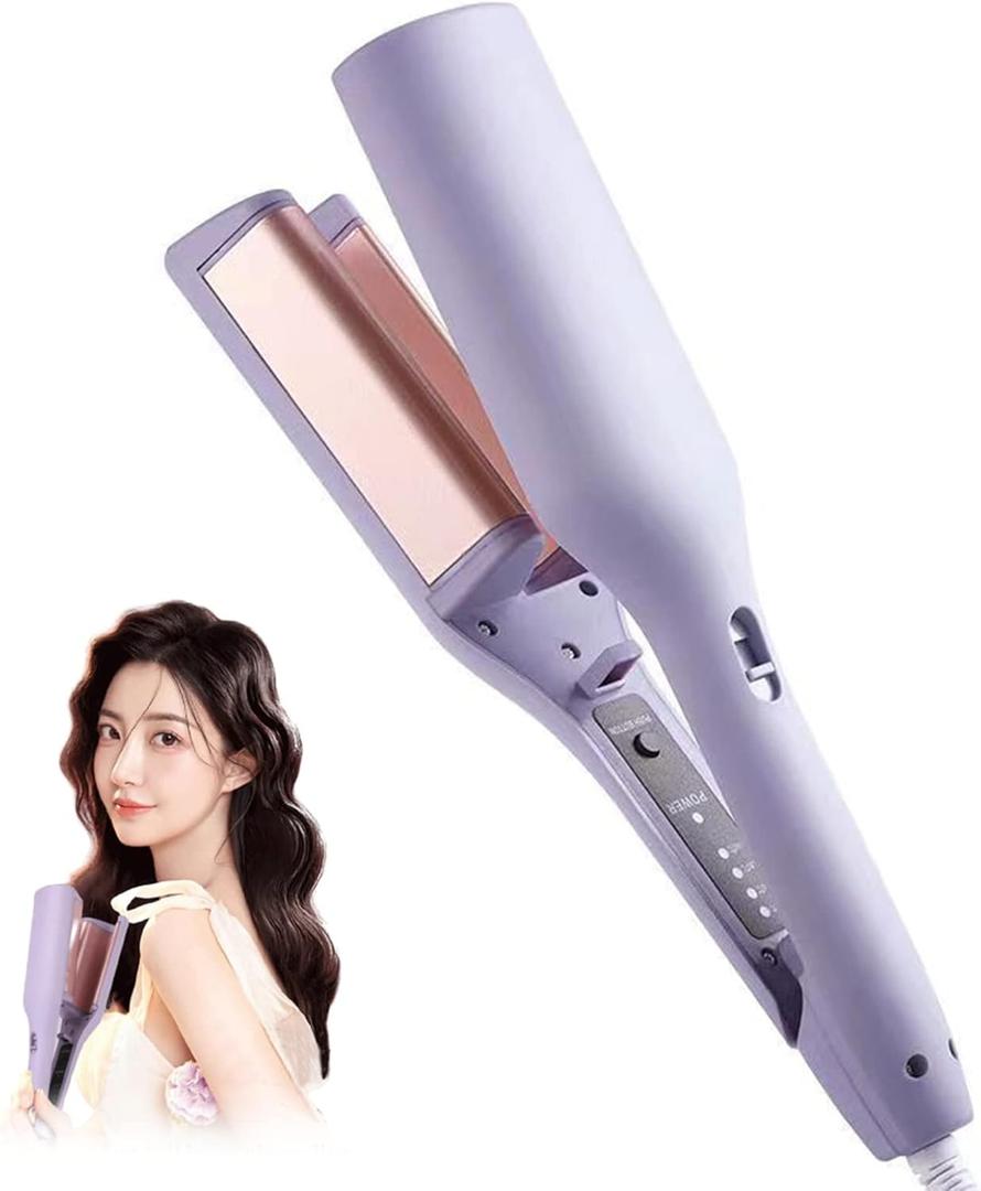 Rommantic French Egg Roll Curling Iron, Water Ripple V-Shaped Ionic Hair Curling Iron for Perfect Waves, Fast Heating, Adjustable Temperature, Roll Hair Waving Iron Hair Curler Styling Tool (Purple)