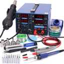 YIHUA 853D 2A USB SMD Hot Air Rework Soldering Iron Station, DC Power Supply 0-15V 0-2A with 5V USB Charging Port and 35 Volt DC Voltage Test Meter
