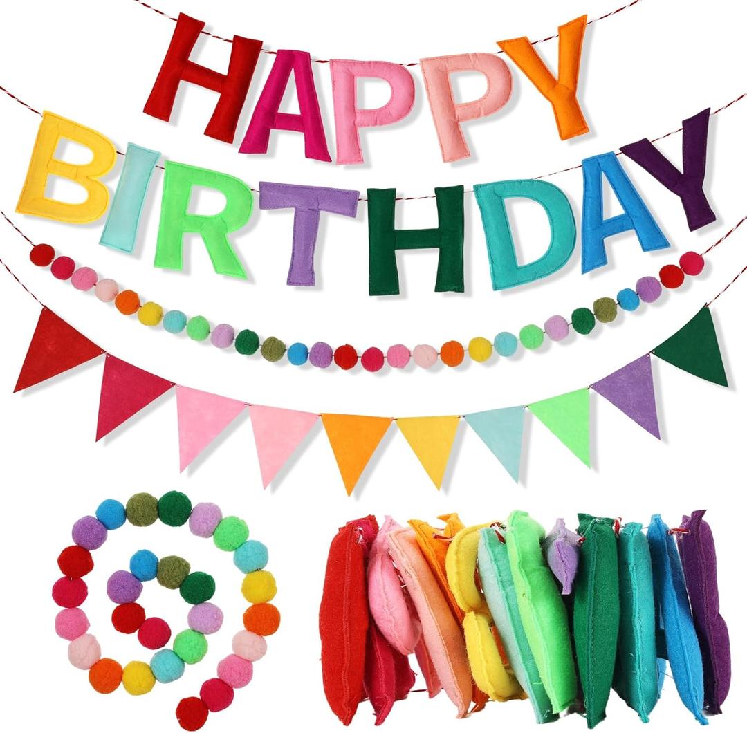 3Pcs 118 Inch Pre-Strung Happy Birthday Banner Colorful Pennant Flag Banners Rainbow Party Decorations Personalized Happy Birthday Sign for Party Decor