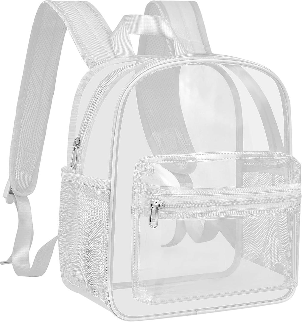 MAY TREE Clear Backpack for Stadium Events, 12x11x5 Inches Small Clear Backpack for Concert Festival Sports Outdoor - White