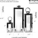 Allgala 3-PC Lantern Set 23 Inch Jumbo Deluxe Modern Indoor/Outdoor Candle Lantern Set Stainless Steel Frame Tempered Glass Rectangular Black for Garden Poolside Fireplace Wedding