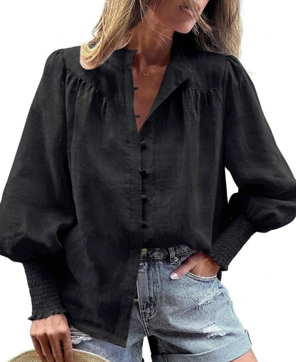 PRETTYGARDEN Womens Spring Long Sleeve Tops Dressy Casual Button Down Smocked Cuffed Office Business Work Blouses Shirts (Medium, Black)