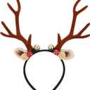 Christmas Reindeer Antler Headband: Women Xmas Deer Hair Hoop Furry Deer Horn Ears Headdress for Party Cosplay (Brown)