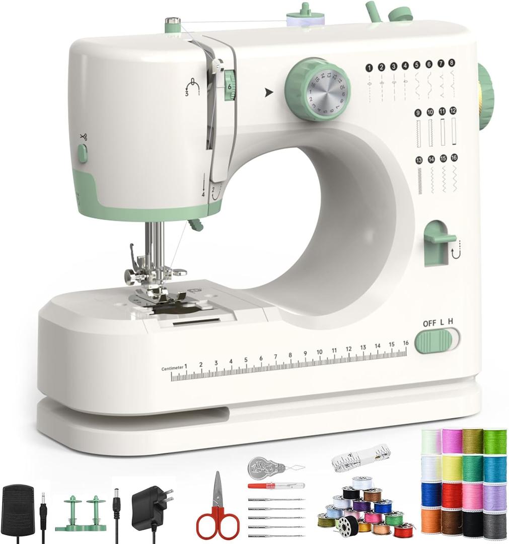 16 Strings of Weaving Dreams Sewing Machine for Beginners,Double Needle Sewing Machine for Adults,Suitable for Daily Sewing at Home(White-1)