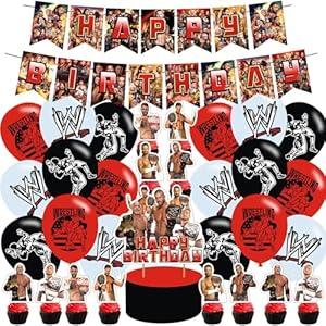 Wrestling birthday party supplies,Wrestling Boxing Match party including cake caps, cupcake caps, flags, Latex Balloons, It is very suitable for birthday party supplies.