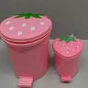 Tessco for you 2 Pieces Strawberry Desk Trash Can Cute Mini Countertop Trash Can with Lid Kawaii Small Garbage Plastic Waste Bin with Sticker for Car Office Home Bedroom Bathroom Kitchen Decor(Pink)