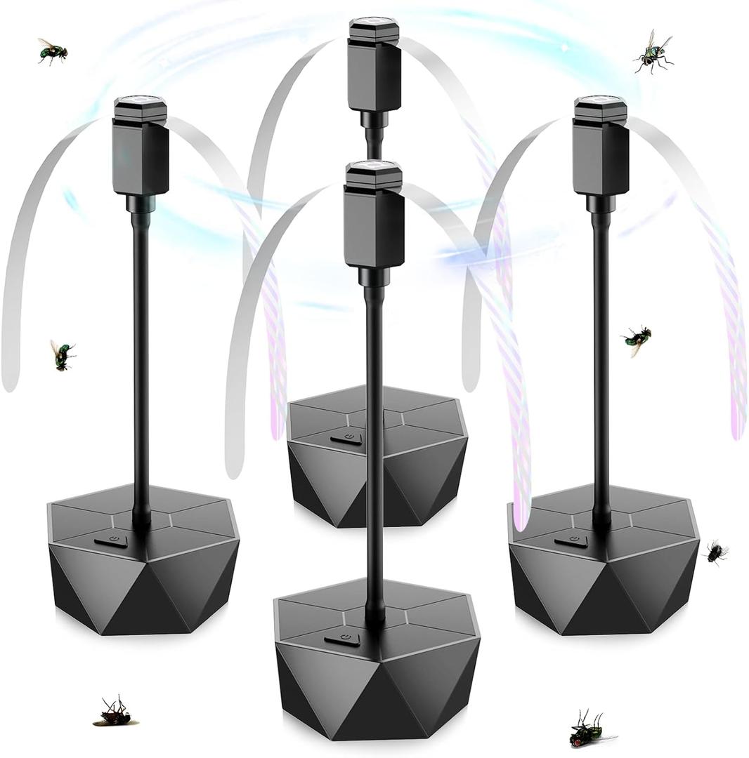 PIMAG Fly Fans for Tables, Fly Repellent Fan Outdoor Indoor Keep Flies Away, Fly Repellent Fans for Tables with Holographic Blades for Picnic, Party, Restaurant, Kitchen, and BBQ, 4 Pack Black